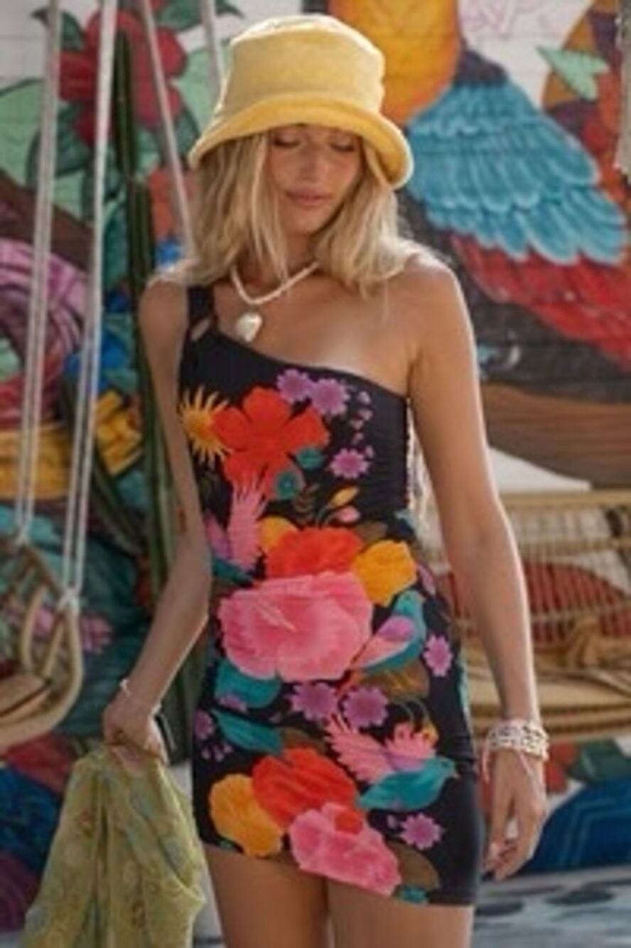 SPELL Beach Bar Mini Dress After Dark Size XXL(aus) Beachy Bohemian One Shoulder